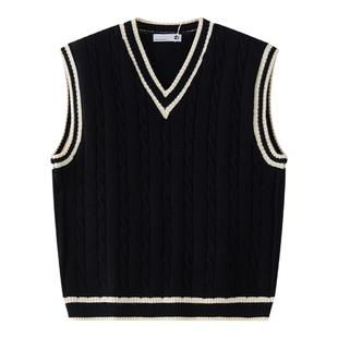 BOYUE帛跃编织麻花拼色背心男女英式学院风打底制服无袖坎肩毛衣
