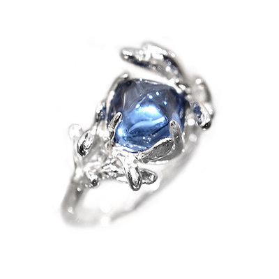 WIZARDLAB原创设计丨手工雕蜡 纯银「蓝冰青姬木」蓝宝石糖塔戒指