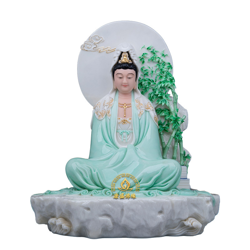 南海观音娑婆汉白玉观音菩萨摆件