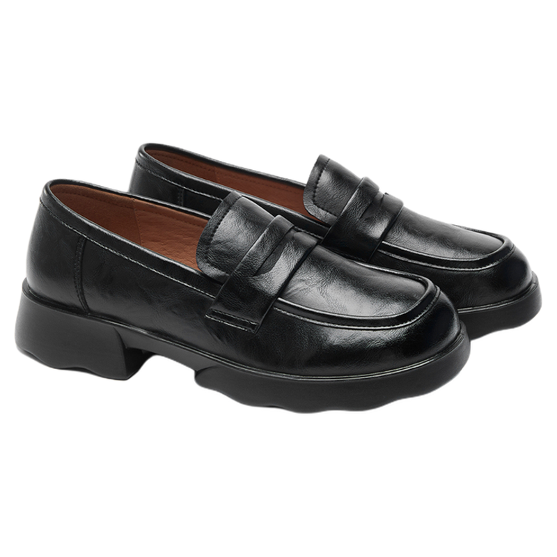 奥康 女鞋2025秋季复古厚底乐福鞋休闲单鞋女一脚蹬小皮鞋