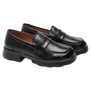 奥康 女鞋2025春秋复古厚底乐福鞋休闲单鞋女一脚蹬小皮鞋