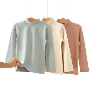 儿童打底衫男童纯棉半高领内搭上衣宝宝白色磨毛T恤女童保暖秋衣