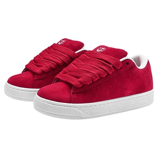 MINISO/名创优品鞋子男反绒皮红色面包鞋秋冬情侣学生运动滑板鞋