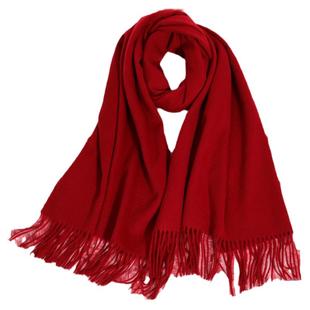 围巾女士秋冬季羊毛百搭纯色旗袍外搭保暖披肩两用酒红色冬天围脖