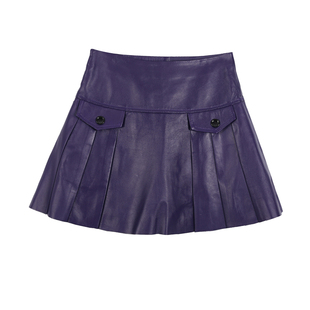 半身裙女2025秋季新款真皮皮裙绵羊皮紫色短裙高腰伞裙短款百褶裙