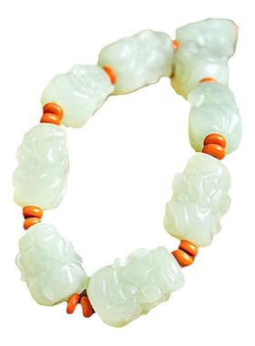 天然青白玉籽料罗汉和田玉手链