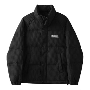 特价 高蓬松白鸭绒保暖立领羽绒服男褶皱肌理字母刺绣面包服外套