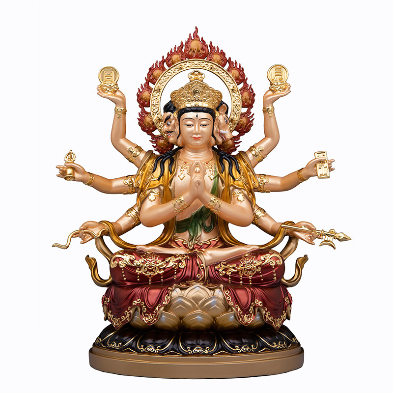 斗姆神像铜雕贴金斗姥斗姆元君佛像北斗众星之母黄铜古彩供奉摆件