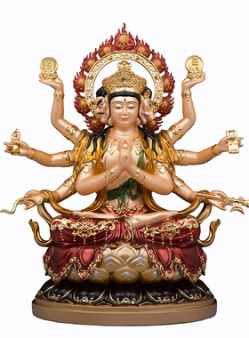 斗姆神像铜雕贴金斗姥斗姆元君佛像北斗众星之母黄铜古彩供奉摆件