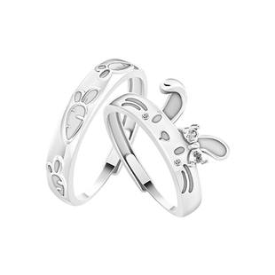 VIVIWELL大耳萌兔夜光纯银情侣对戒小众设计可爱兔子闺蜜戒指礼物