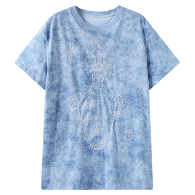 扎染感花瓶刺绣T恤女西町村屋