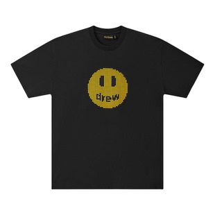 drew house mascot像素风笑脸图案短袖T恤纯棉男女同款26夏季新款