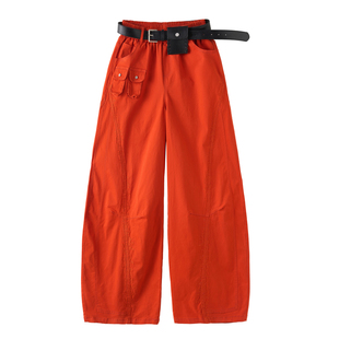 获衣局-南瓜裤秋冬美式弯刀刺绣阔腿宽松休闲情侣长裤复古橘红色