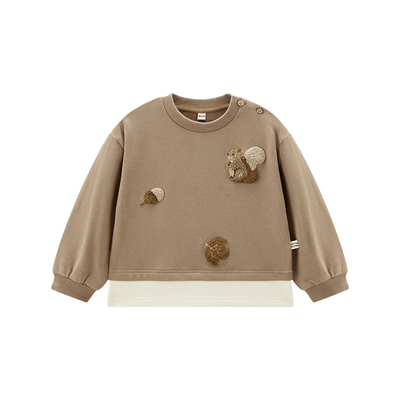 WirraWirra北欧风中性风简约纯棉童装松鼠果果毛巾绣磨毛圆领卫衣