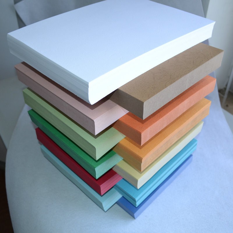 绘升彩230g彩色皮纹卡纸装订封皮纸彩色DIY纸装胶A4张100装订折纸