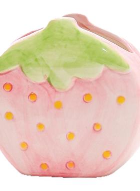 笔筒可爱草莓陶瓷摆饰桌面办公室宿舍创意化妆刷置物桶文具收纳