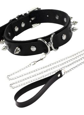 欧美夸张成人用品铆钉项圈调情项链颈脖套狗奴牵引绳爱心颈锁骨链