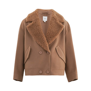 HONRN/红人短款骆驼毛绒领双面羊毛呢子大衣外套女秋冬HI55OD077