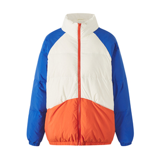 美特斯邦威冬款男女同款撞色复古短款外套立领保暖鸭绒羽绒服