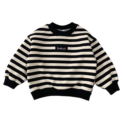 秋冬中小童休闲百搭条纹加绒卫衣