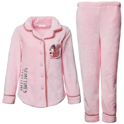 法兰绒睡衣女秋冬加厚加绒可外穿