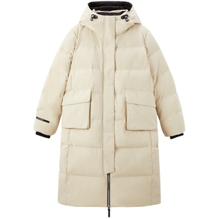 太平鸟白色中长款三防羽绒服女2025年新款90白鸭绒御寒保暖外套