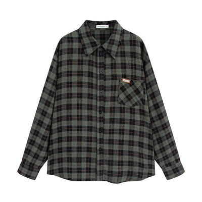 万有引力博物馆 磨毛格子长袖衬衫女2025新款宽松中性风上衣外套