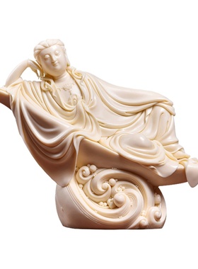 戴玉堂陶瓷摆件《玉黄瓷卧莲观世音菩萨》林建胜观音佛像客厅装饰