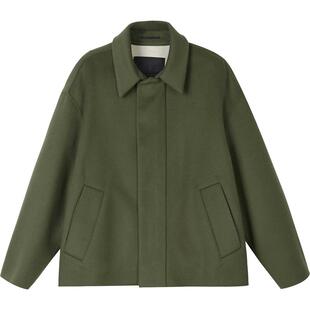 速写男装冬季新款毛呢夹克宽松翻领长袖衬衫领短款潮羊毛大衣外套