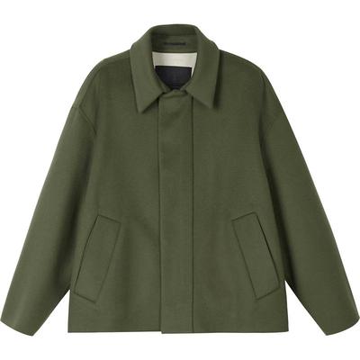 速写男装冬季新款毛呢夹克宽松翻领长袖衬衫领短款潮羊毛大衣外套