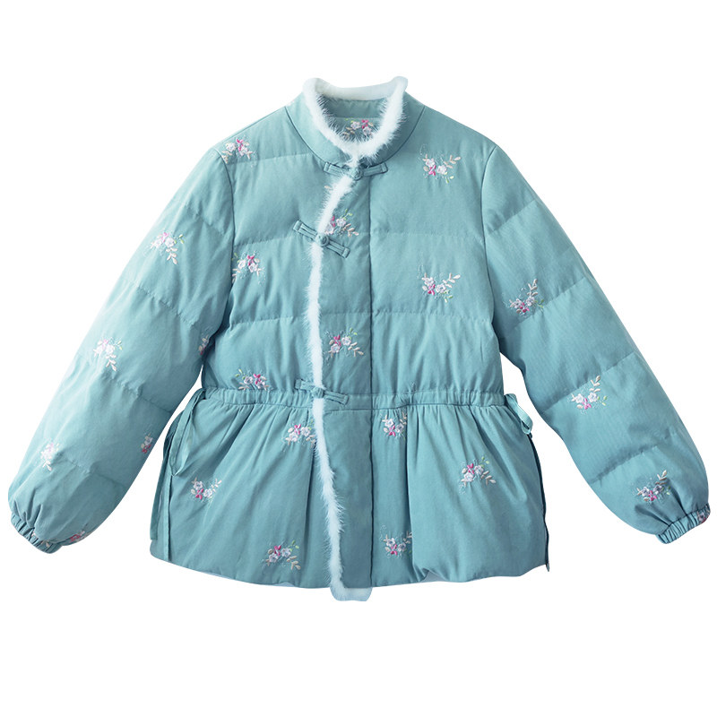 精美绣花短款羽绒服保暖中式立领
