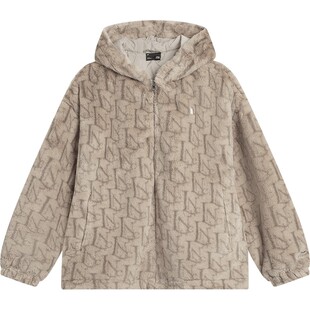 李宁仿兔绒外套女款春季新款连帽百搭休闲毛绒保暖休闲运动服大衣