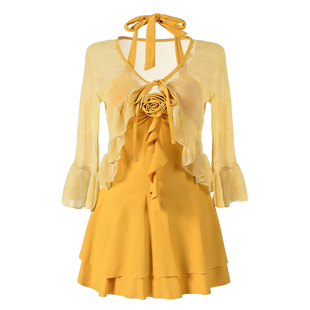 泳衣女款高级感泡温泉连体裙式小胸平胸女士小个子成人绝美多巴胺