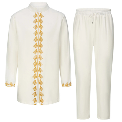 非洲男士套装刺绣两件套上衣长裤民族休闲风格婚礼服Kaftan Suit