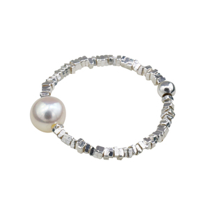 五福珍珠碎银子戒指素圈单颗5颗天然珍珠排戒流苏指环通勤叠戴女