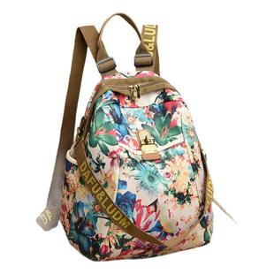 2025新款双肩包女超火大容量帆布牛津布时尚印花网红旅行背包女包