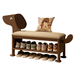 实木小狗换鞋凳门口家用可爱创意入户玄关可坐鞋柜坐凳一体长条凳