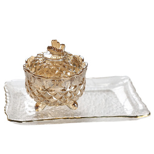 玻璃糖果罐欧式零食罐首饰收纳盒带盖水果盘坚果储物罐食品罐套装