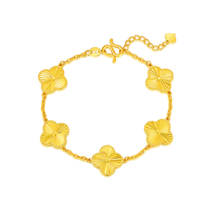 天美珠宝黄金手链 999足金镭射四叶草五花手链纯金手链圣诞节礼物