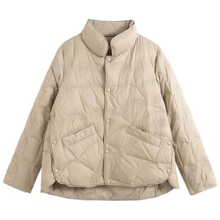 2025冬季新款轻薄羽绒服时尚文艺女小个子韩版显瘦立领白鸭绒外套