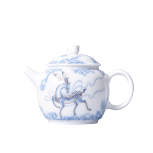 诚德轩茶壶手绘泡茶壶茶具景德镇陶瓷九色鹿青花描银福鹿云祥单壶