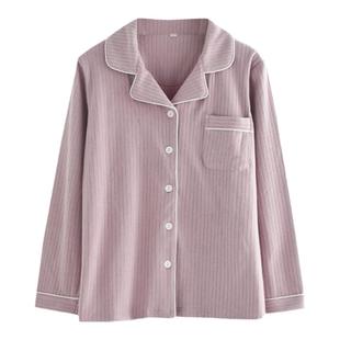 日系坑条舒绒双面磨毛睡衣上装男女秋冬季保暖情侣长袖家居服上衣