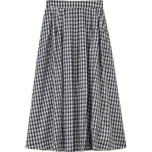 333sss日系feel复古松紧腰黑白格子半身裙a字长裙女夏小个子