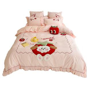 女童四件套全棉纯棉2025新款公主风儿童房被床上用品套女孩高级感