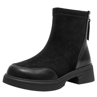 大东女鞋时装靴2025年冬季新款复古绒面女短靴圆头粗跟中筒女靴子