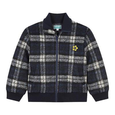 KENZO KIDS童装24秋冬新品儿童拉链格纹绵羊毛夹克外套K60635