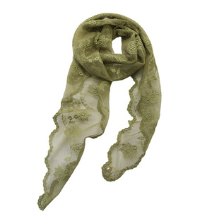 纯色蕾丝小丝巾女长条腰果花围巾时尚韩版百搭装饰菱形小领巾护颈