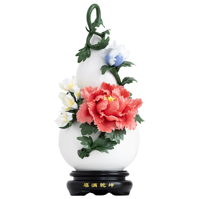 福满乾坤葫芦摆件手工陶瓷花摆设