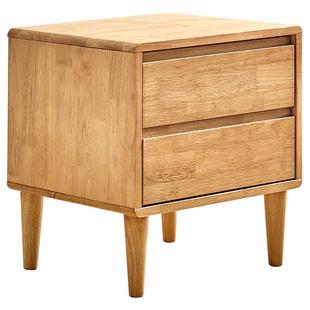 全友家居原木风实木床头柜2025新款床边收纳储物橡胶木抽屉柜子