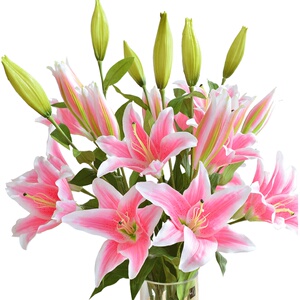 仿真花百合高枝装饰花假花绢花客厅摆设餐桌轻奢高端花艺花束摆件